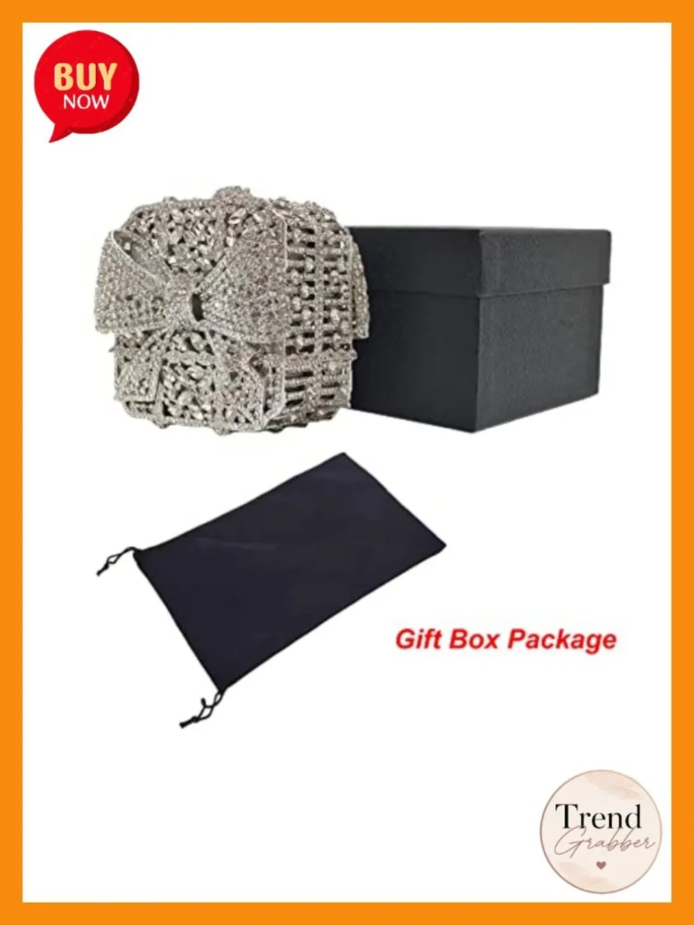 Crystal Bowknot Box Clutch Evening Bag Rhinestone Handbag Faux Leather